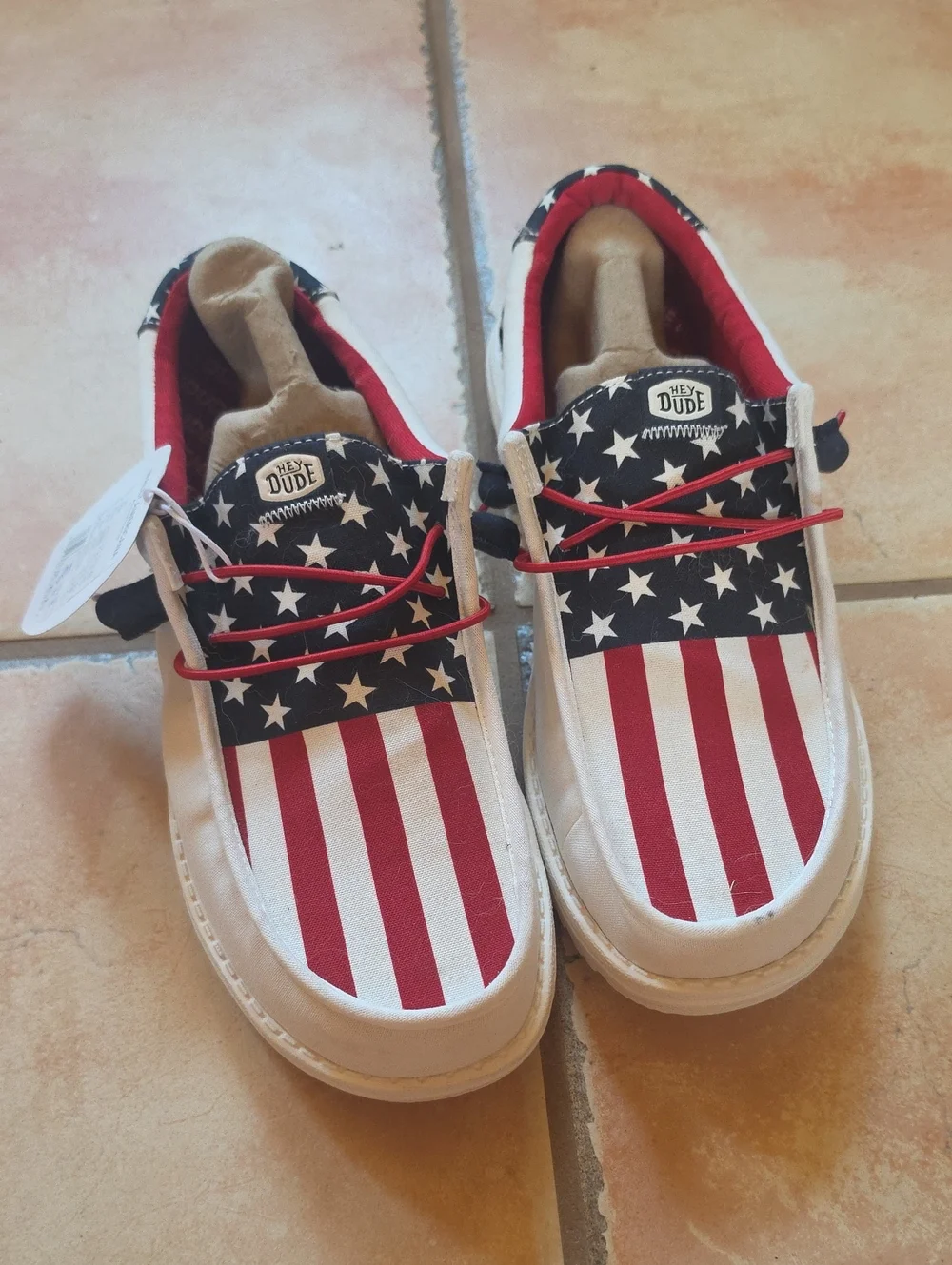 Hey Dude Kids Canvas Sneakers in Red, White & Blue Flag Print